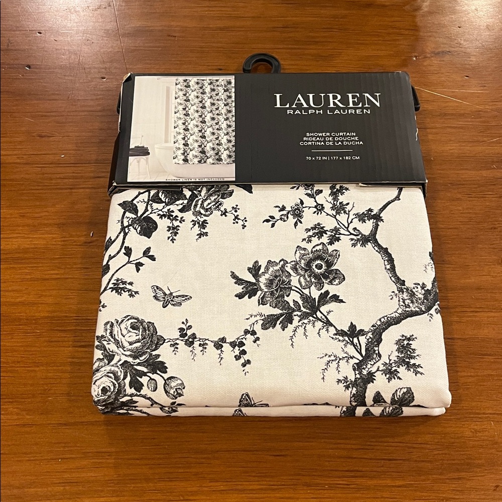 Ralph Lauren Shower Curtain Floral 70”x72” white black new